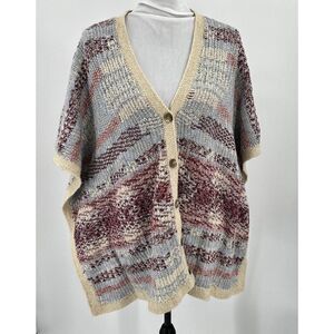 Lucky Brand Intarsia Button Front Southwestern Poncho Cardigan Womens One Size